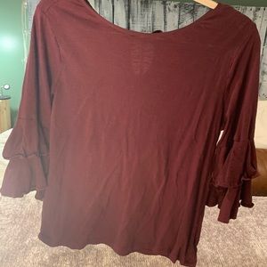 Burgundy ruffle sleeve top